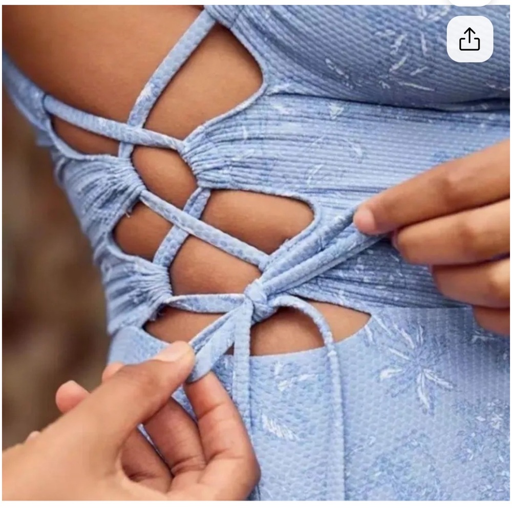 Aerie Pique Lace Up Bandeau One Piece Swimsuit - Picture 9 of 9